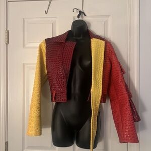 Custom Leather Cropped Color Blocked Jacket